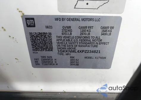 2023 GMC Acadia Fwd Slt z USA, uszkodzony, nr VIN 1GKKNML4XPZ234821